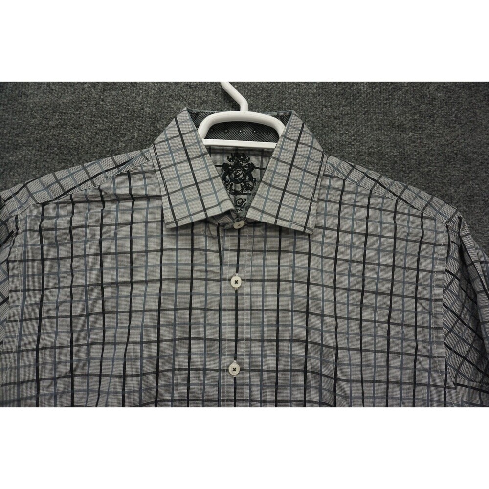 English Laundry Shirt Mens 18.5 32 33 Gray Plaid Button Up Long Sleeve Cotton